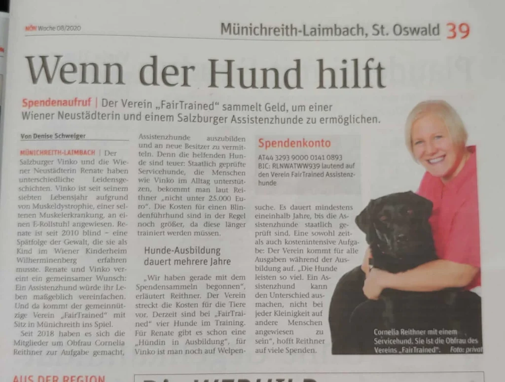 Zeitungsartikel mit dem Titel Wenn der Hund hilft.