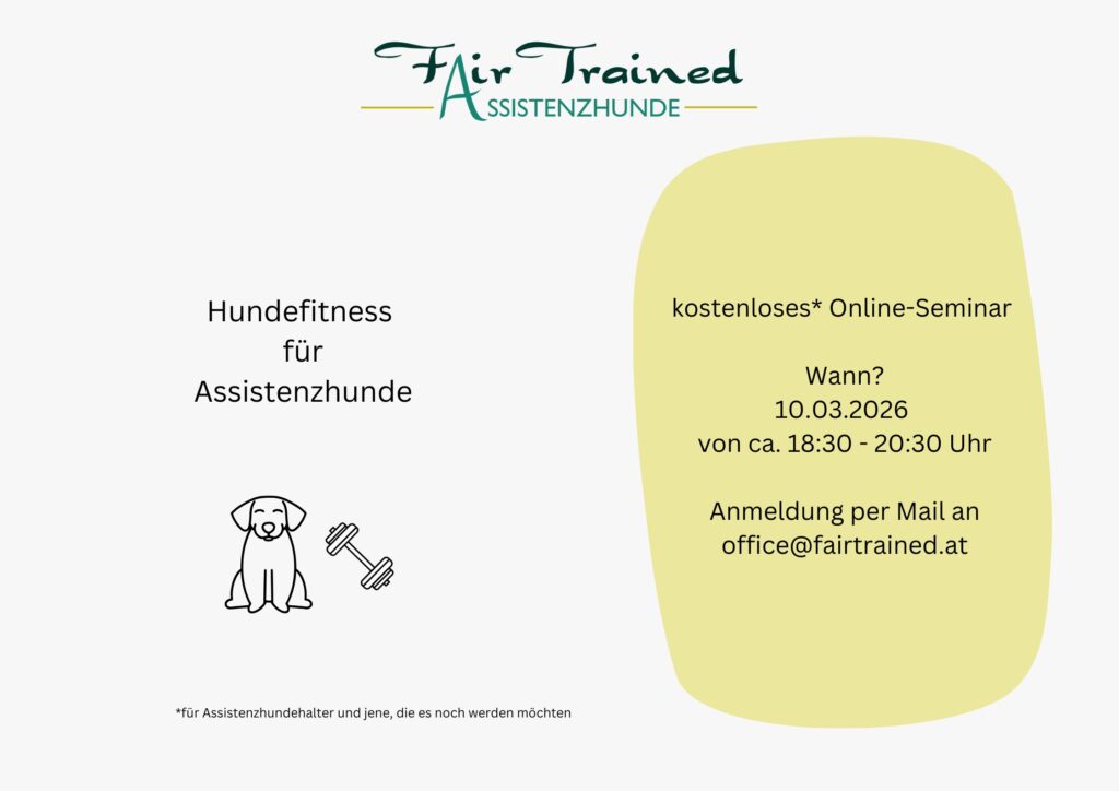 Online-Seminar über Hundefitness am 10.03.2026. Anmeldung per Mail an office@fairtrained.at.